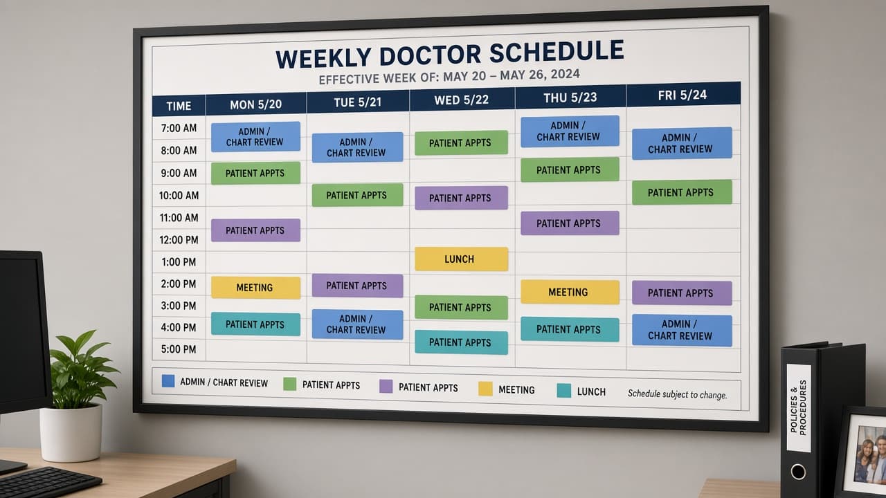 Weekly doctor schedule with blocked times