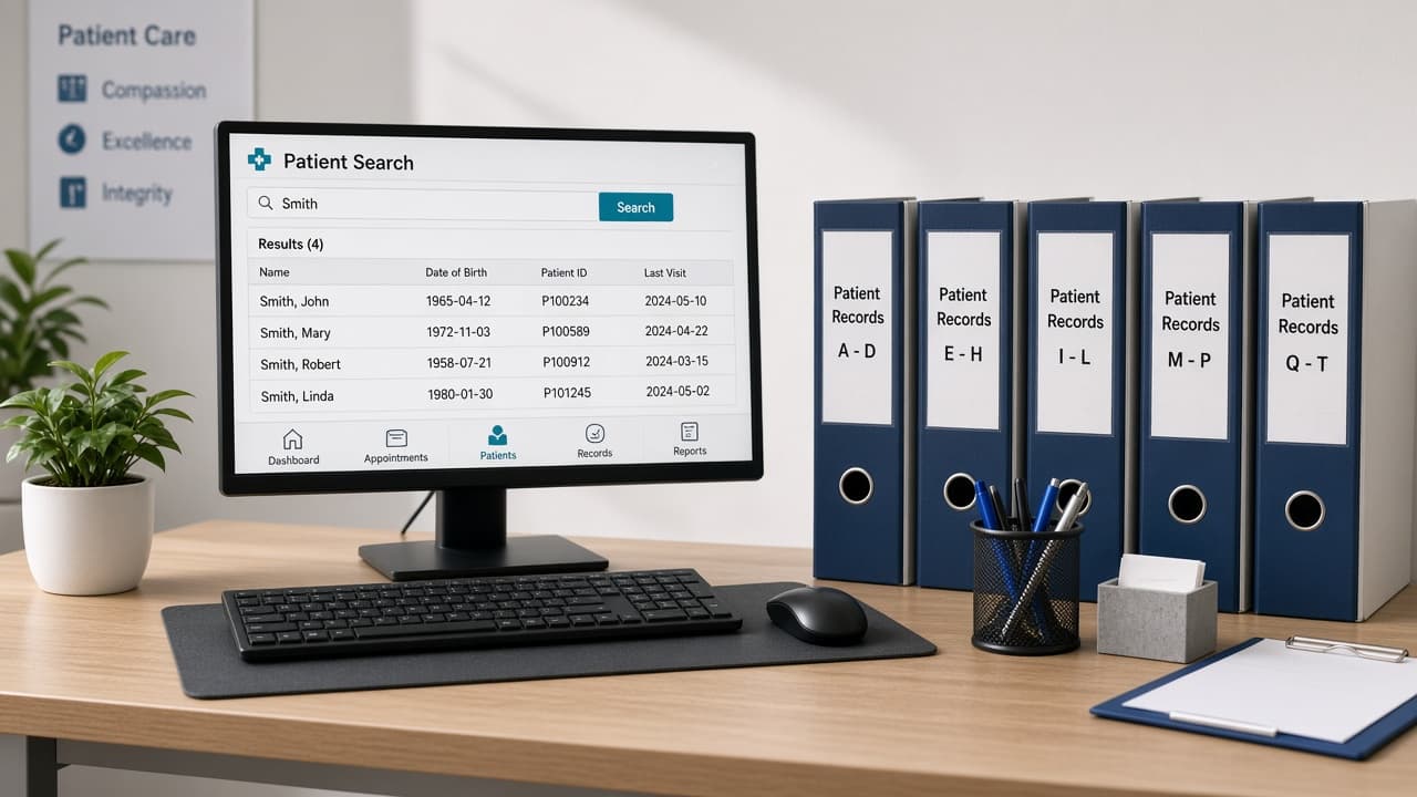 Patient records at a clinic admin desk